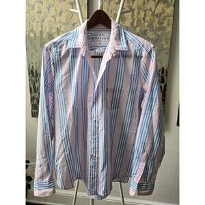 Frank & Eileen Shirt Womens Medium Pink Striped  Italian Fabric Made USA Relaxed